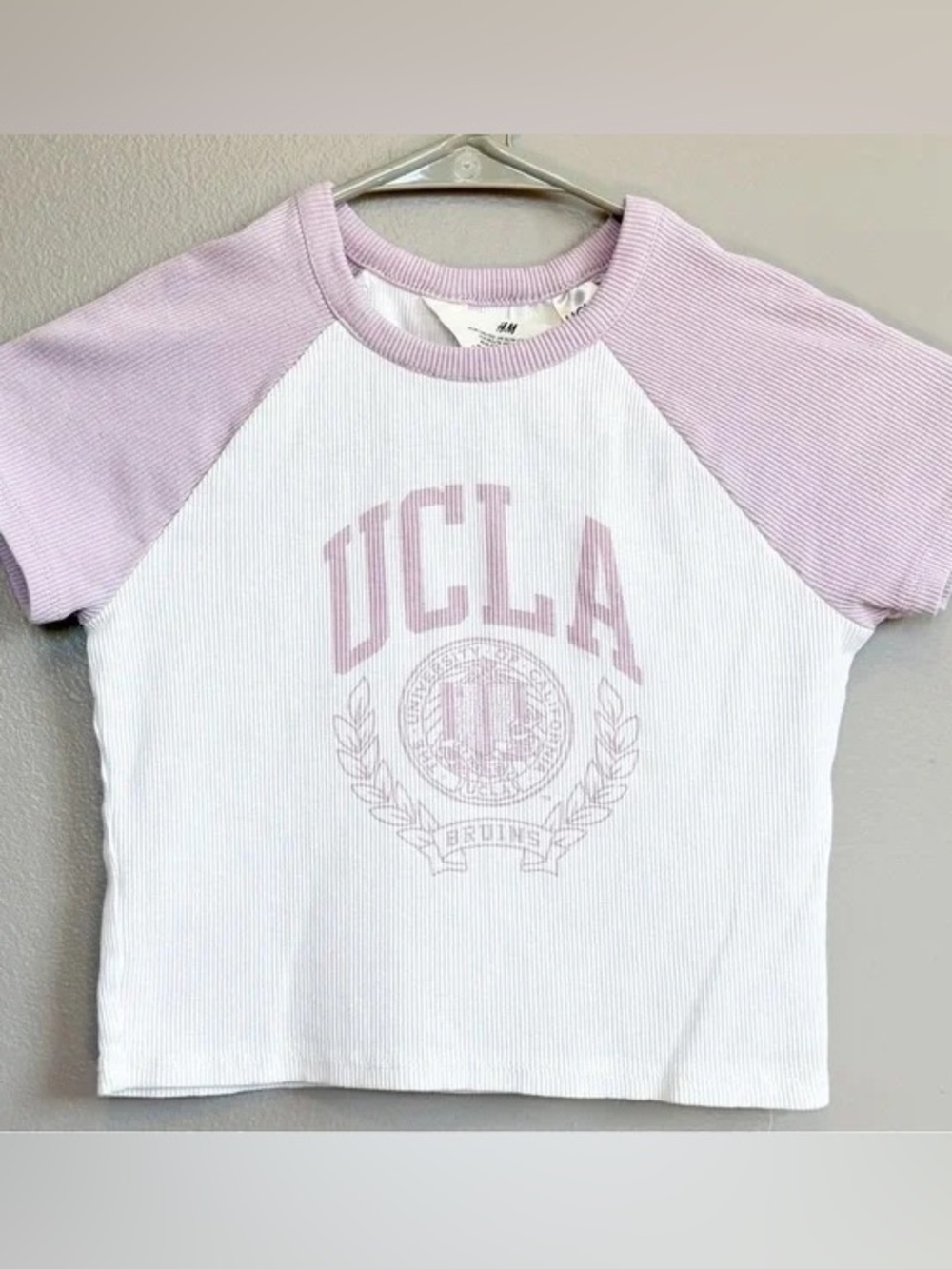 H&M UCLA Raglan Tee - White & Light Purple